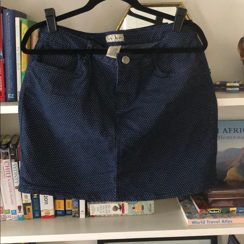 Denim polka dot mini skirt